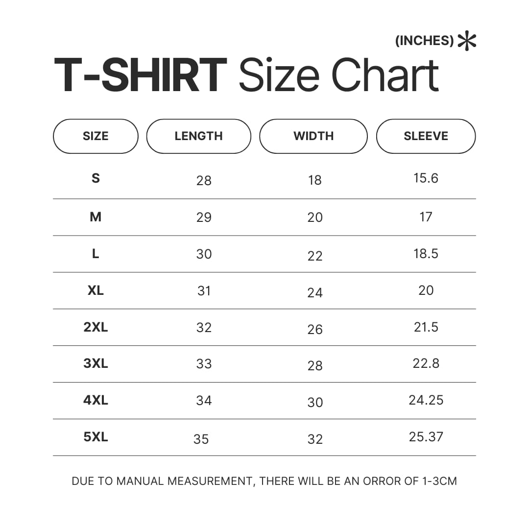 T shirt Size Chart - Spirited Away Merch